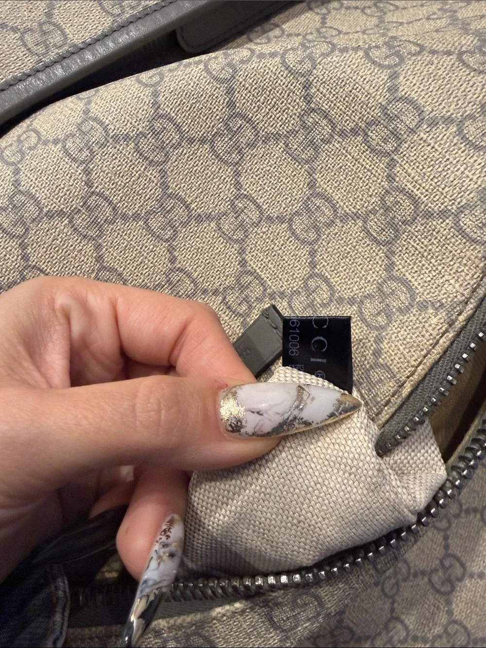 Gucci Beige GG Supreme Canvas Backpack with Gray Leather Trim